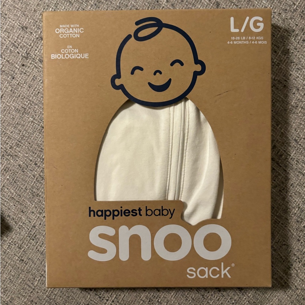 Happiest Baby SNOO Sack Organic Cotton White Size Large 4-6 Months 18-26 Lbs